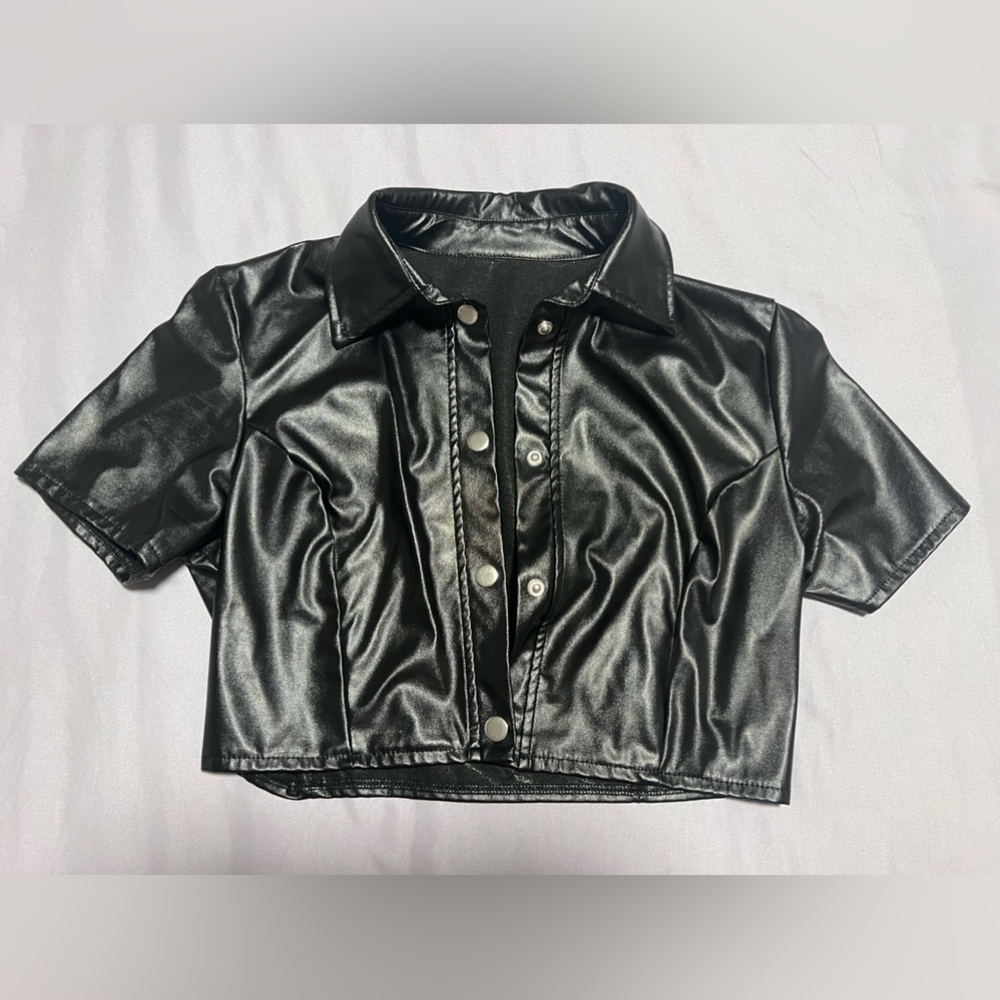 Black leather crop top